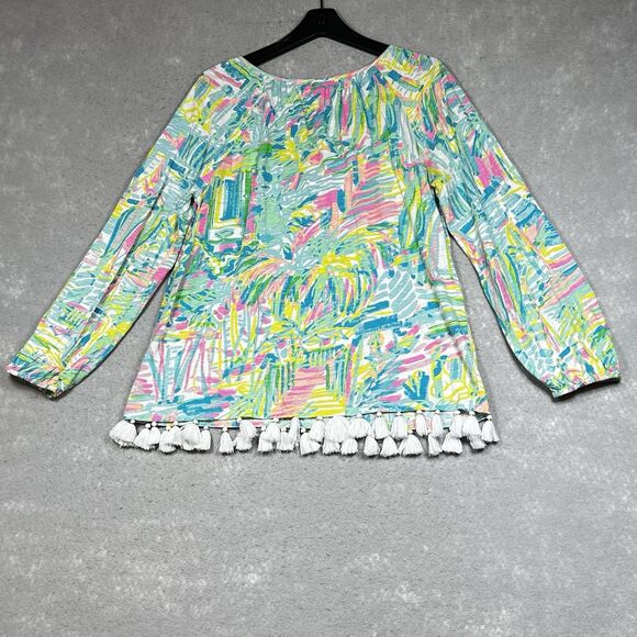 Lilly Pulitzer Top Womens Size M Linzy Tassel Sea Salt And Sun Colorful Knit - Picture 7 of 12